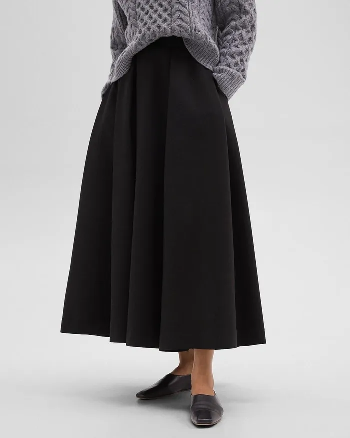 Women Theory Skirts Pleated Midi Skirt In Double Weave Black