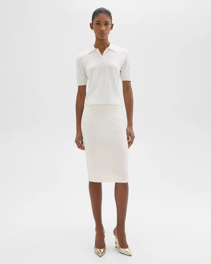 Women Theory Skirts Slim Pencil Skirt In Regal Wool New Ivory