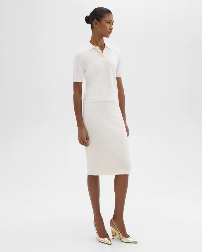 Women Theory Skirts Slim Pencil Skirt In Regal Wool New Ivory