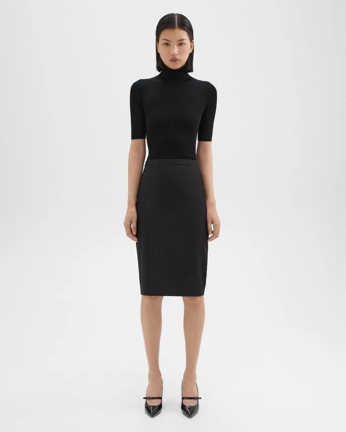 Women Theory Skirts Slim Pencil Skirt In Stretch Wool Black