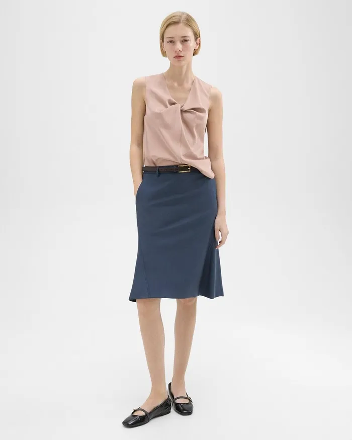 Women Theory Skirts Wool Gabardine Trumpet Skirt Bluestone