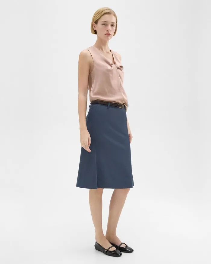 Women Theory Skirts Wool Gabardine Trumpet Skirt Bluestone