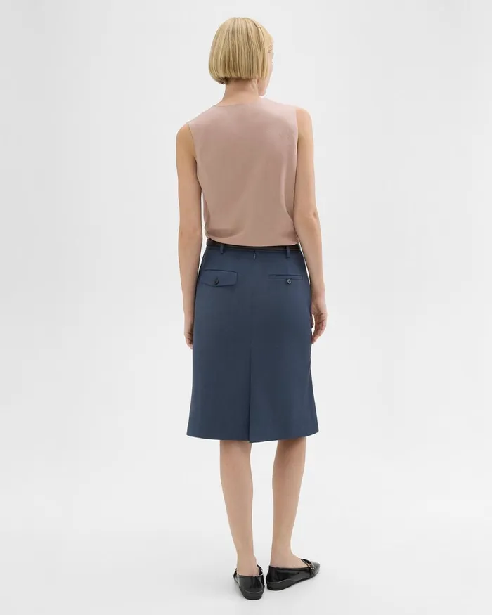 Women Theory Skirts Wool Gabardine Trumpet Skirt Bluestone