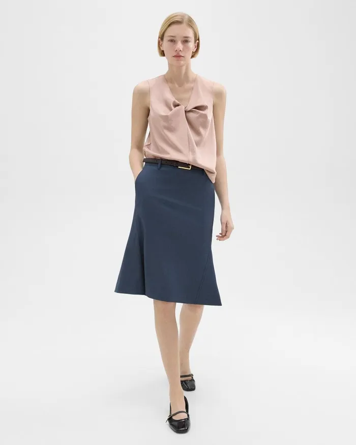 Women Theory Skirts Wool Gabardine Trumpet Skirt Bluestone