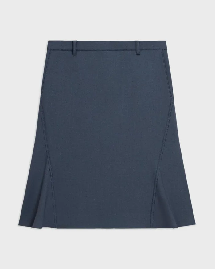 Women Theory Skirts Wool Gabardine Trumpet Skirt Bluestone