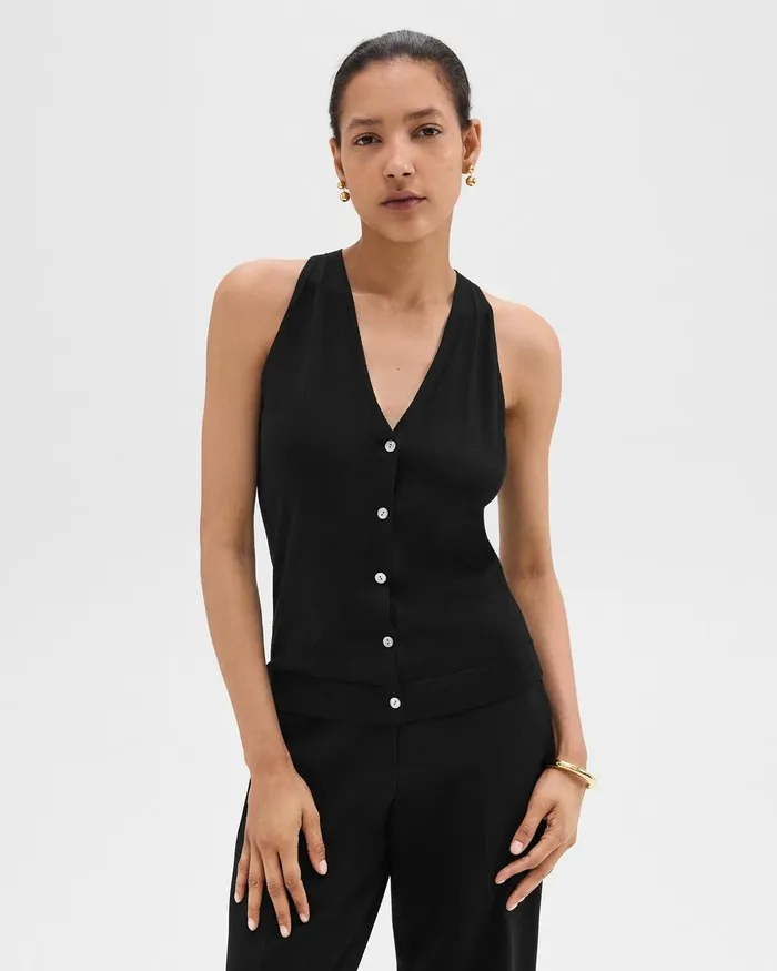 Women Theory Sweaters Cardigans Slim Sweater Vest In Regal Wool Black