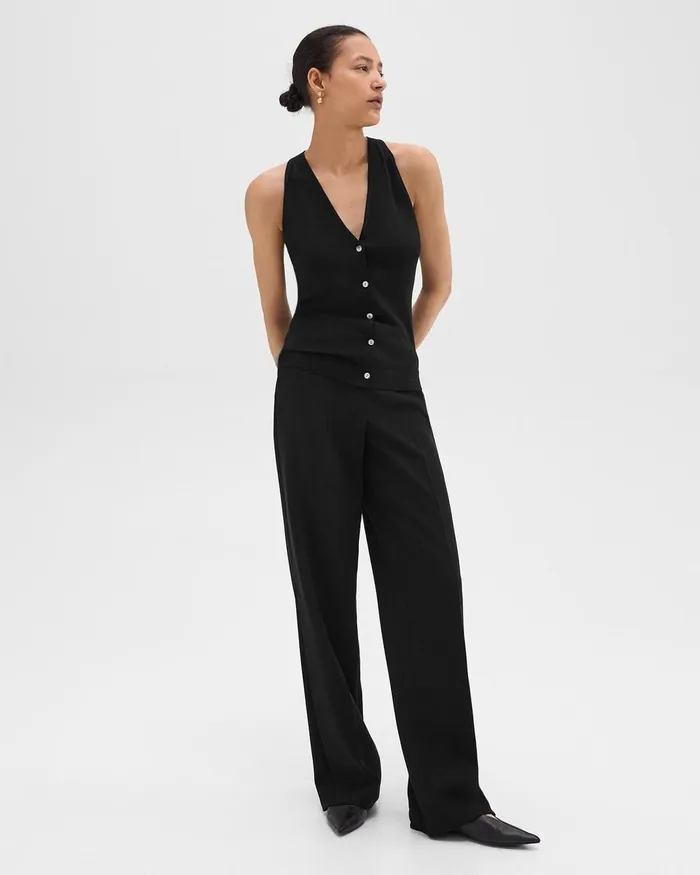 Women Theory Sweaters Cardigans Slim Sweater Vest In Regal Wool Black