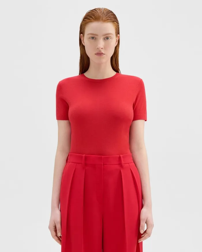 Women Theory Sweaters Cardigans Sweater Tee In Regal Wool Geranium