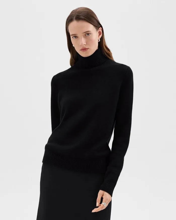 Women Theory Sweaters Cardigans Turtleneck Sweater In Cashmere Black
