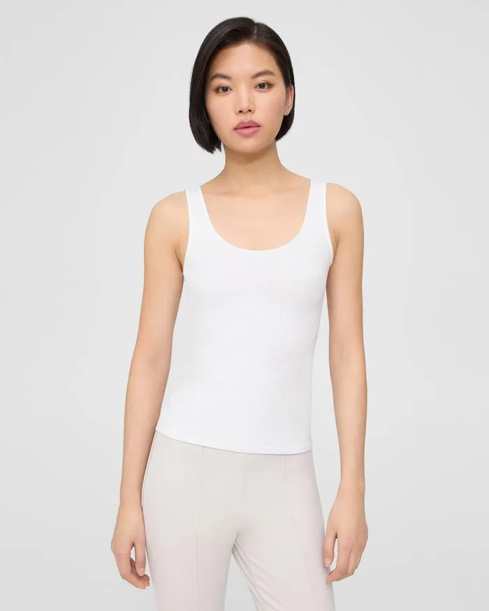 Women Theory TShirts Tank Tops Scoop Neck Tank In Stretch Cotton White