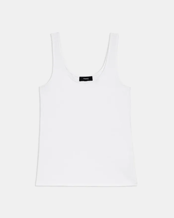 Women Theory TShirts Tank Tops Scoop Neck Tank In Stretch Cotton White