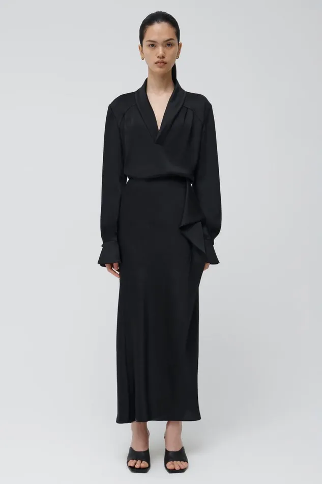 Women Tops and Bodysuits Jonathan Simkhai Maisey Blouse Black Long Sleeve VNeck Blouse