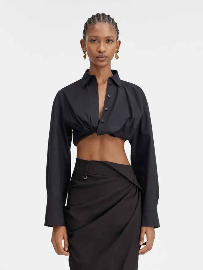 Women Tops and Shirts JACQUEMUS The Bahia Cropped Shirt Black