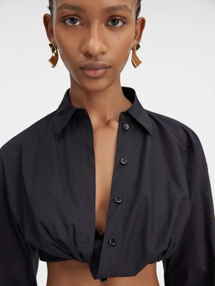 Women Tops and Shirts JACQUEMUS The Bahia Cropped Shirt Black Women Tops and Shirts JACQUEMUS The Bahia Cropped Shirt Black