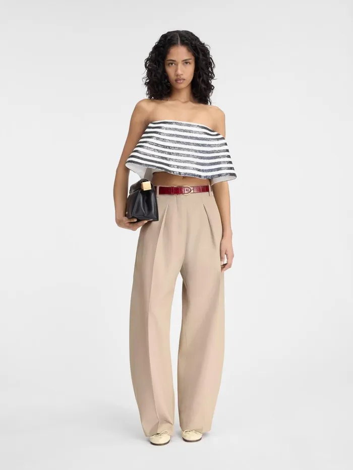 Women Tops and Shirts JACQUEMUS The Spezia Top Embroidered Sequins Stripes Navy White