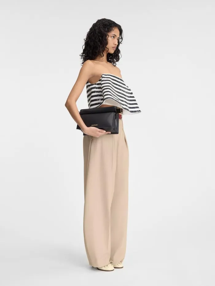 Women Tops and Shirts JACQUEMUS The Spezia Top Embroidered Sequins Stripes Navy White Women Tops and Shirts JACQUEMUS The Spezia Top Embroidered Sequins Stripes Navy White