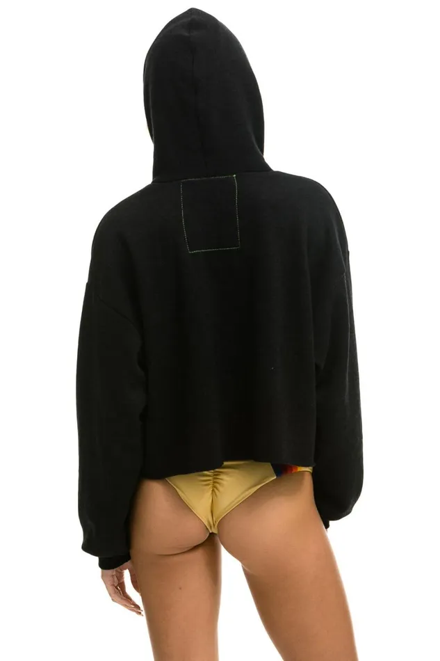 Women Tops Aviator Nation SMILEY 2 RELAXED CROPPED PULLOVER HOODIE 8211 BLACK Women Tops Aviator Nation SMILEY 2 RELAXED CROPPED PULLOVER HOODIE 8211 BLACK