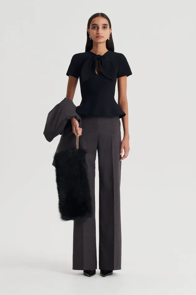 Women Tops Scanlan Theodore CREPE KNIT CRAVAT TOP BLACK