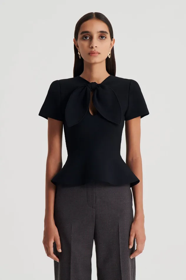 Women Tops Scanlan Theodore CREPE KNIT CRAVAT TOP BLACK Women Tops Scanlan Theodore CREPE KNIT CRAVAT TOP BLACK