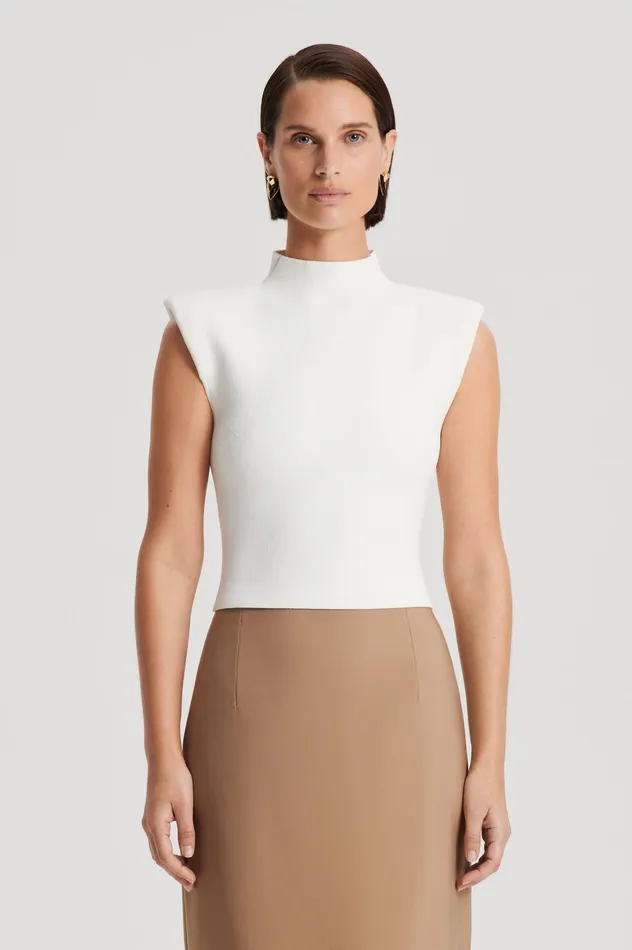 Women Tops Scanlan Theodore CREPE KNIT MILANO SLVLSS TOP CREAM Women Tops Scanlan Theodore CREPE KNIT MILANO SLVLSS TOP CREAM