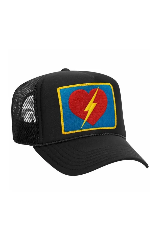 Women Trucker Hats Aviator Nation VINTAGE BOLT HEART TRUCKER HAT Women Trucker Hats Aviator Nation VINTAGE BOLT HEART TRUCKER HAT