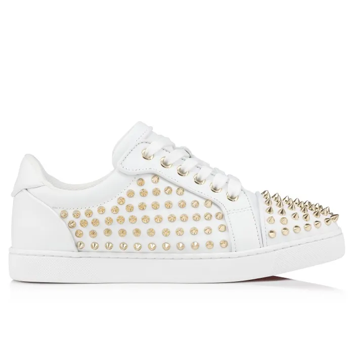 Women Vieira Night Spikes Sneakers 8211 Smooth Calf Leather Nappa Leather And Spikes 8211 White Christian Louboutin Sneakers