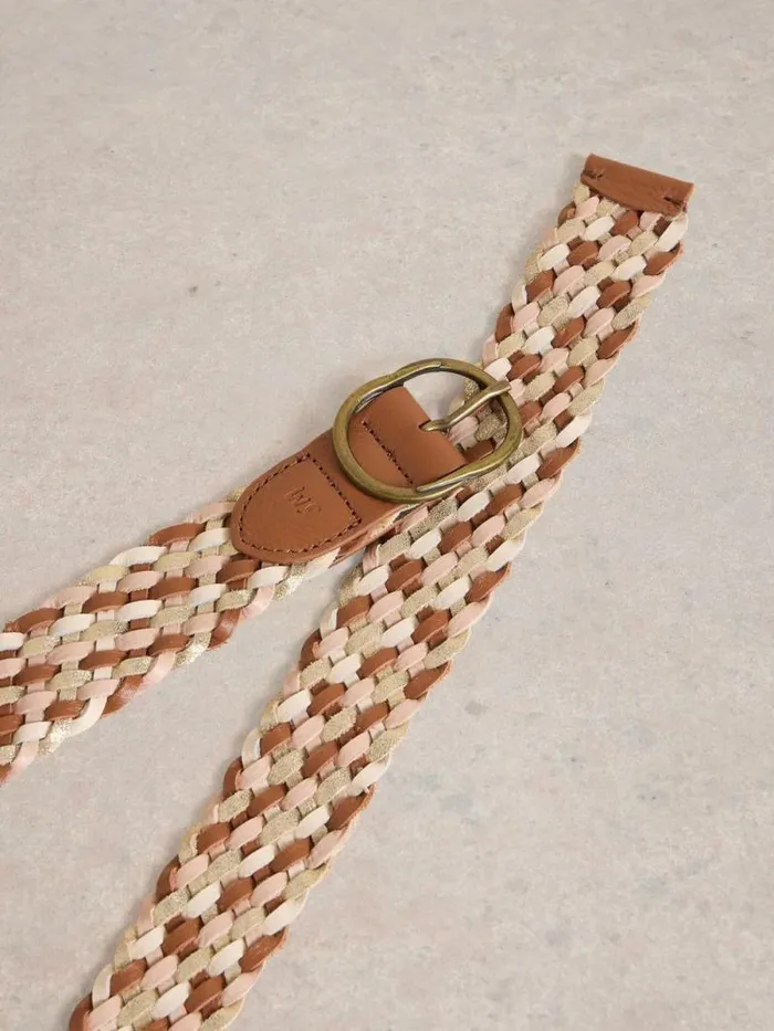 Women Weave Belt Leather Mid Tan White Stuff Belts