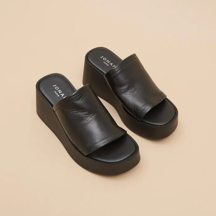 Women Wedge Mules Black JONAK Mules Clogs