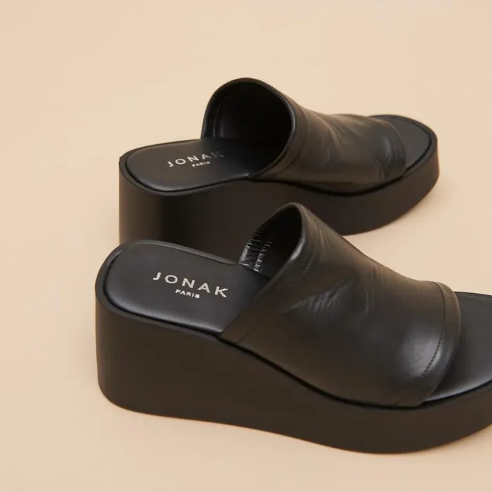 Women Wedge Mules Black JONAK Mules Clogs