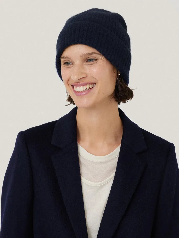 Women Wool Cashmere Blend Beanie Navy Jigsaw Knitwear and Cashmere