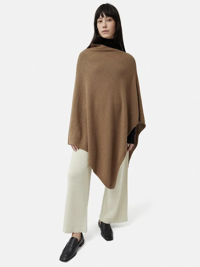 Women Wool Cashmere Blend Drape Poncho Camel Jigsaw Knitwear and Cashmere