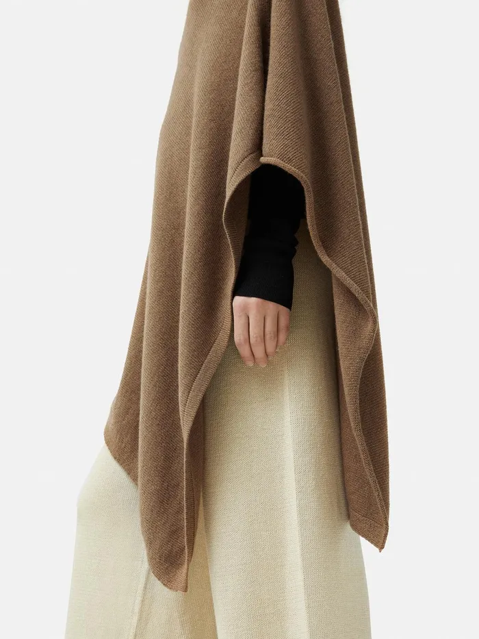 Women Wool Cashmere Blend Drape Poncho Camel Jigsaw Knitwear and Cashmere