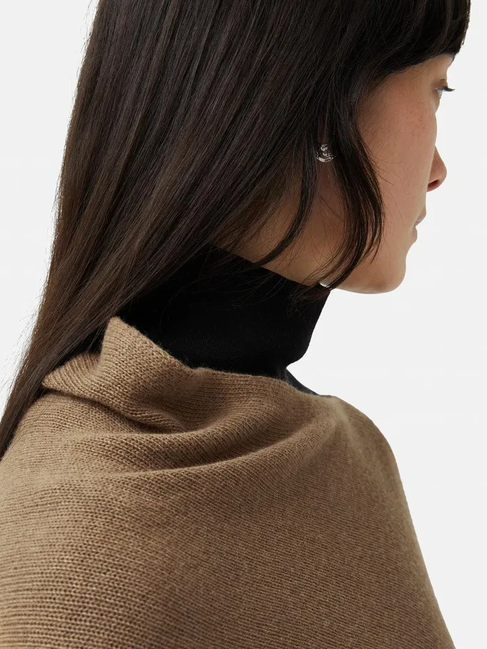 Women Wool Cashmere Blend Drape Poncho Camel Jigsaw Knitwear and Cashmere