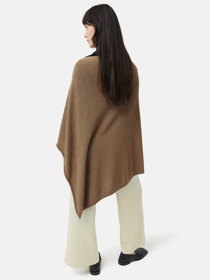 Women Wool Cashmere Blend Drape Poncho Camel Jigsaw Knitwear and Cashmere