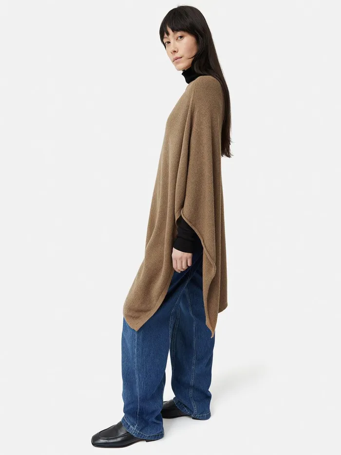 Women Wool Cashmere Blend Drape Poncho Camel Jigsaw Knitwear and Cashmere