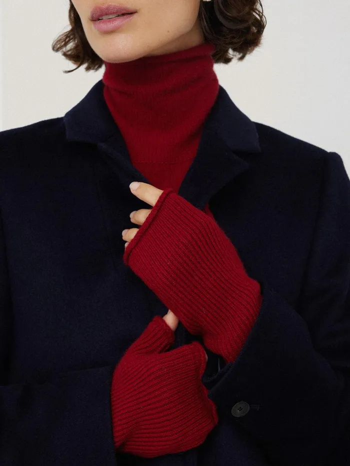 Women Wool Cashmere Blend Mittens Red Jigsaw Hats and Gloves