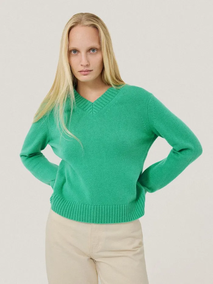 Women Wool Cashmere Blend V Neck Green Jigsaw Knitwear and Cashmere
