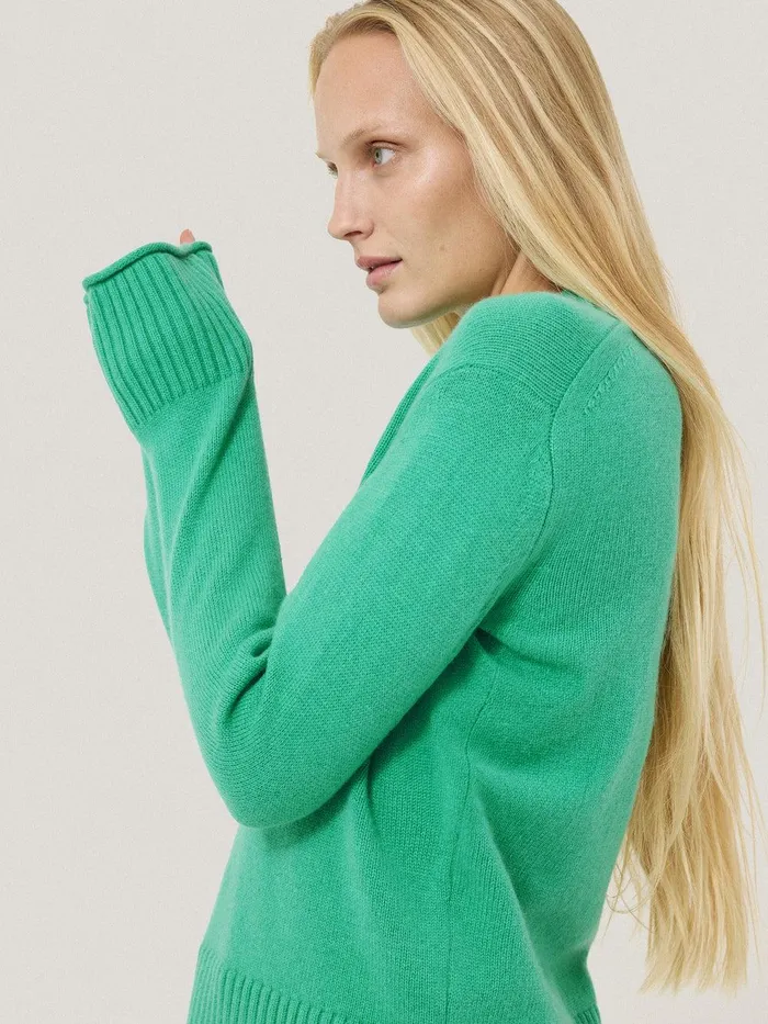 Women Wool Cashmere Blend V Neck Green Jigsaw Knitwear and Cashmere