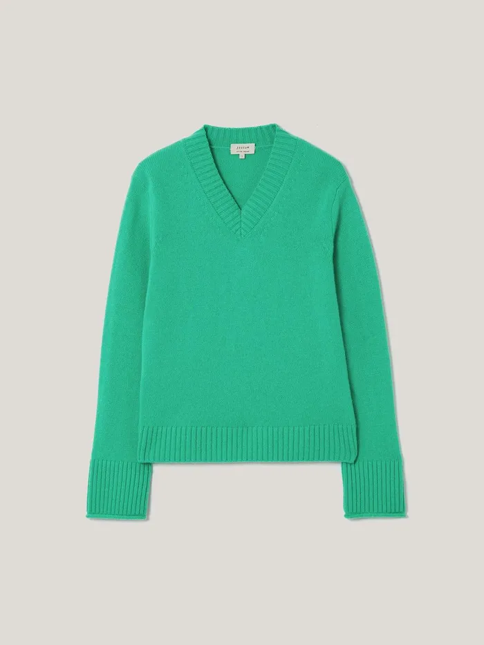 Women Wool Cashmere Blend V Neck Green Jigsaw Knitwear and Cashmere