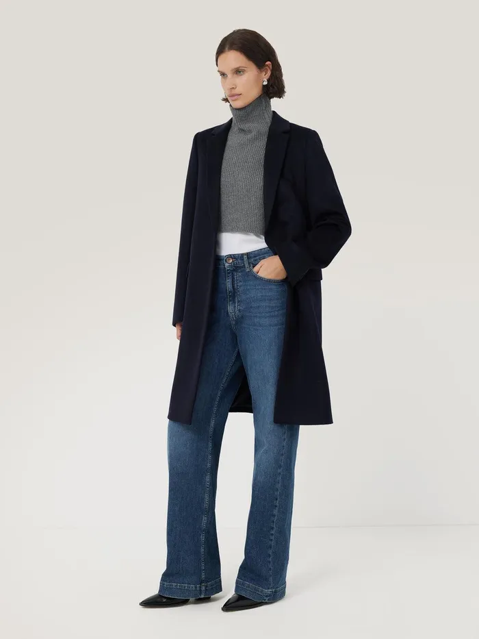 Women Wool Cashmere Roll Neck Bib Grey Jigsaw Knitwear and Cashmere