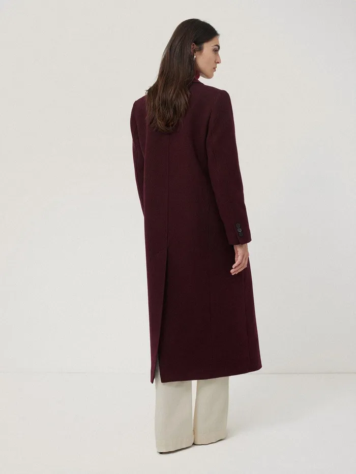 Women Wool Double Breasted Overcoat Burgundy Jigsaw Coats and Jackets