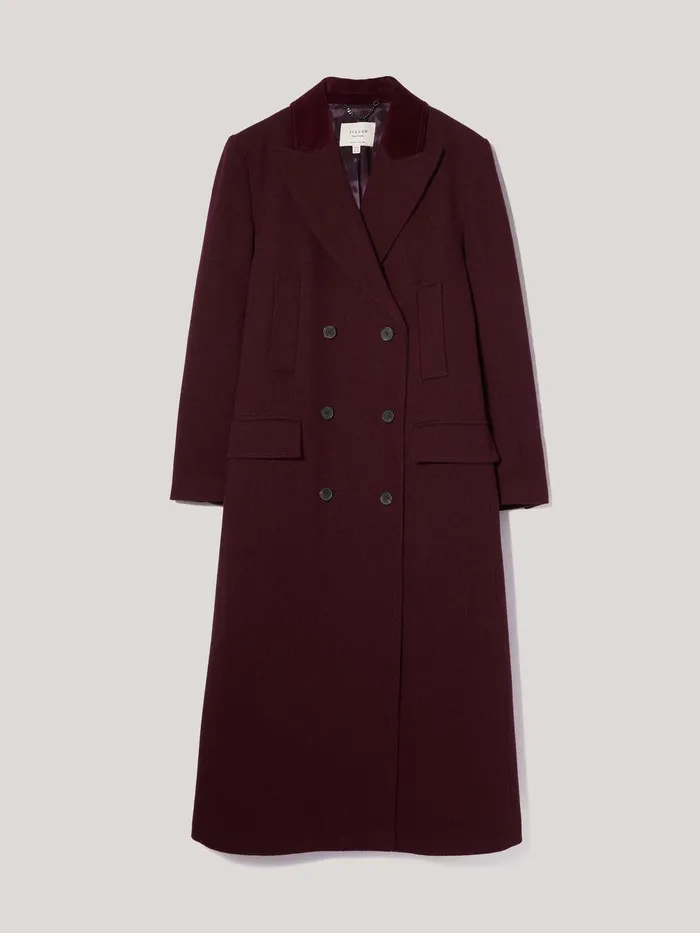 Women Wool Double Breasted Overcoat Burgundy Jigsaw Coats and Jackets