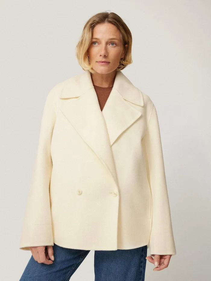 Women Wool Double Faced Short Coat Ivory Jigsaw Coats and Jackets