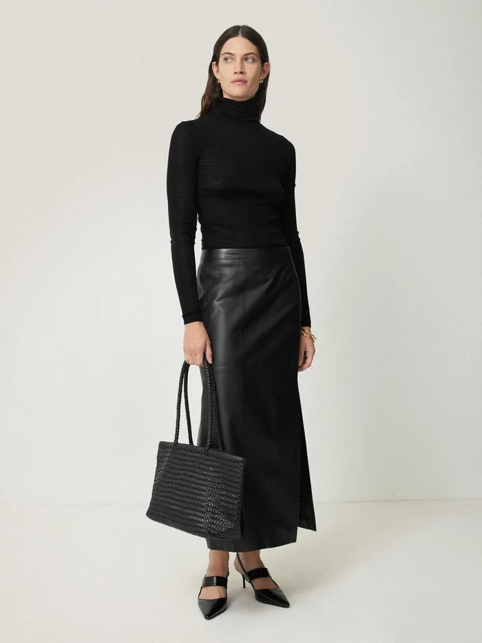 Women Wool Jersey Polo Neck Top Black Jigsaw Knitwear and Cashmere