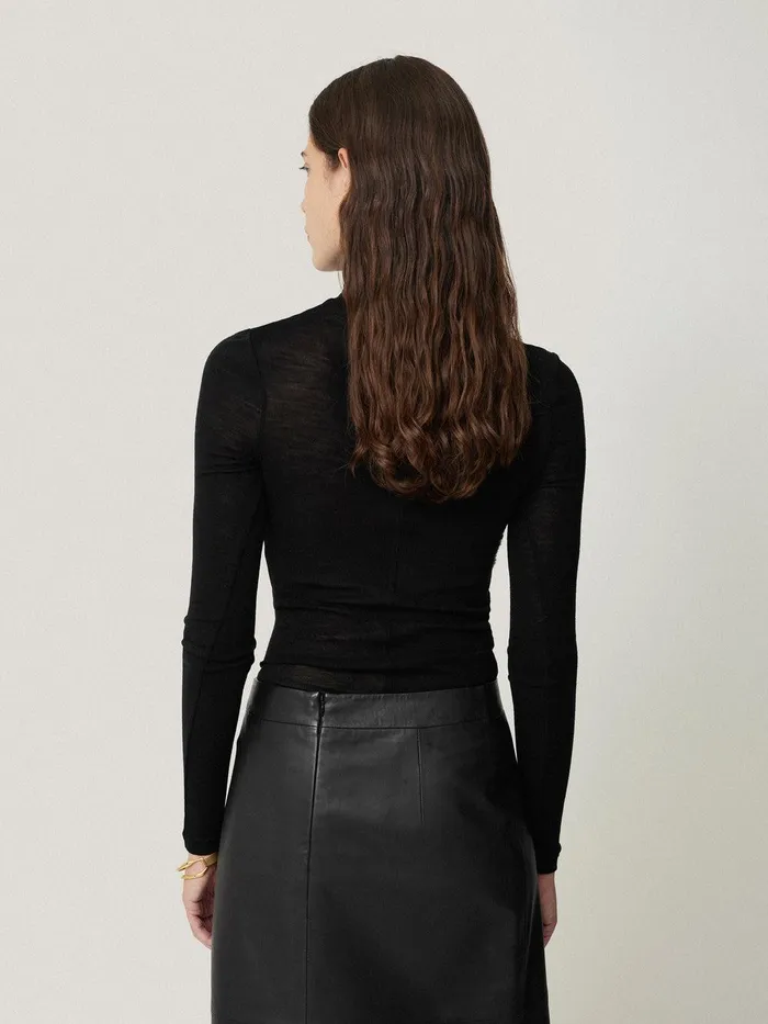 Women Wool Jersey Polo Neck Top Black Jigsaw Knitwear and Cashmere