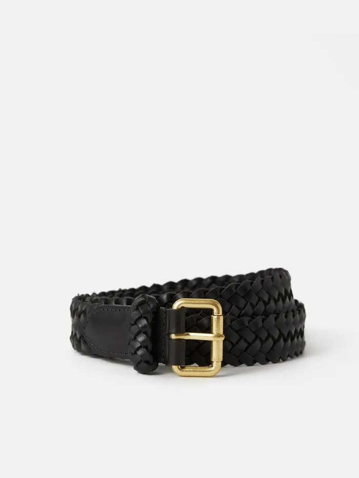 Women Woven Leather Belt Black Jigsaw Belts