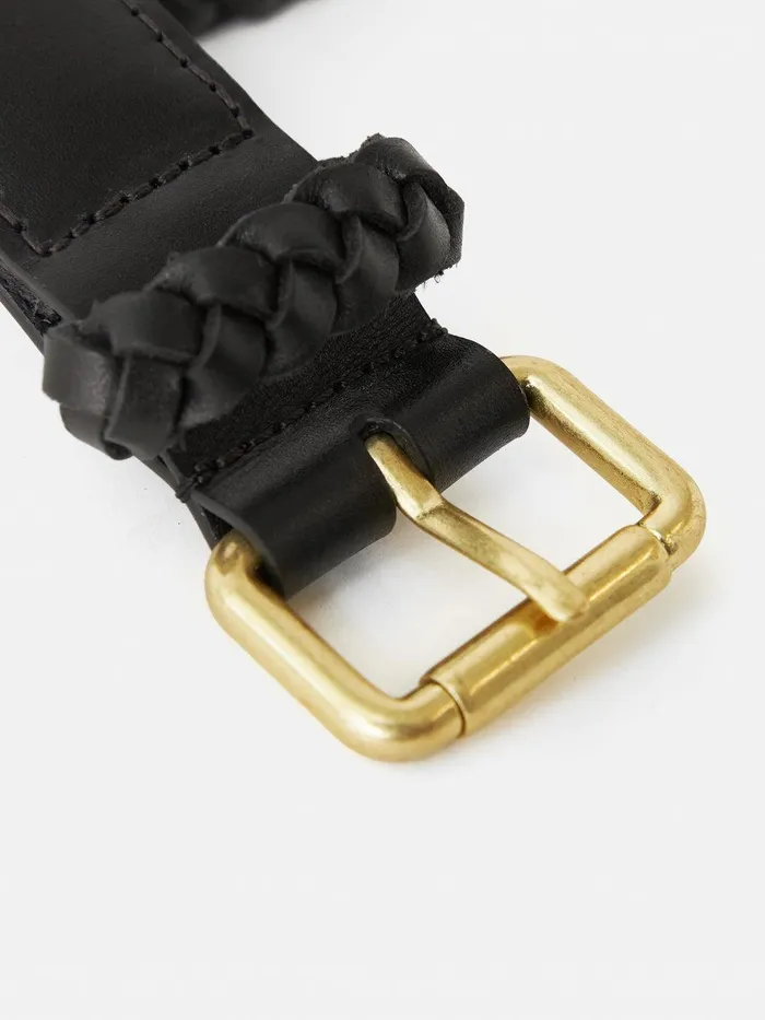 Women Woven Leather Belt Black Jigsaw Belts