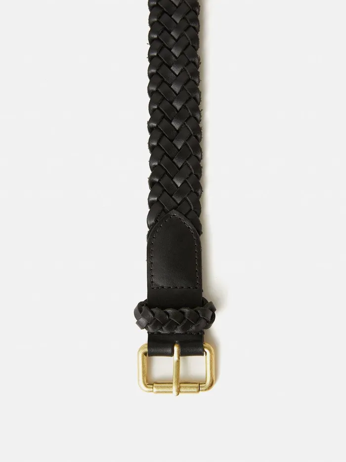 Women Woven Leather Belt Black Jigsaw Belts