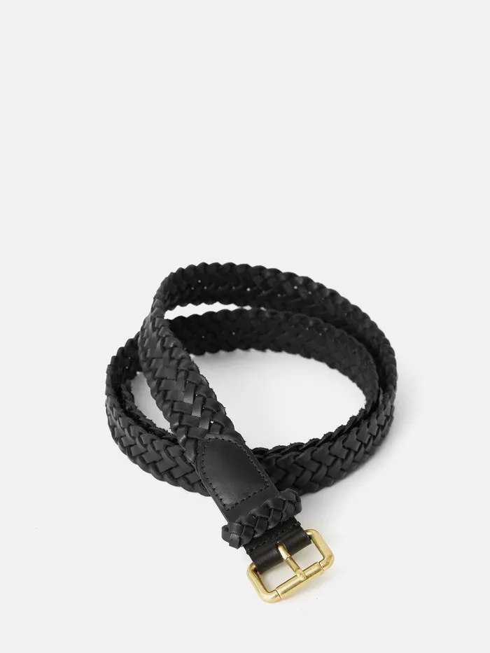 Women Woven Leather Belt Black Jigsaw Belts