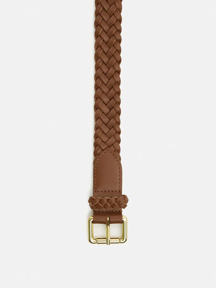 Women Woven Leather Belt Tan Jigsaw Belts
